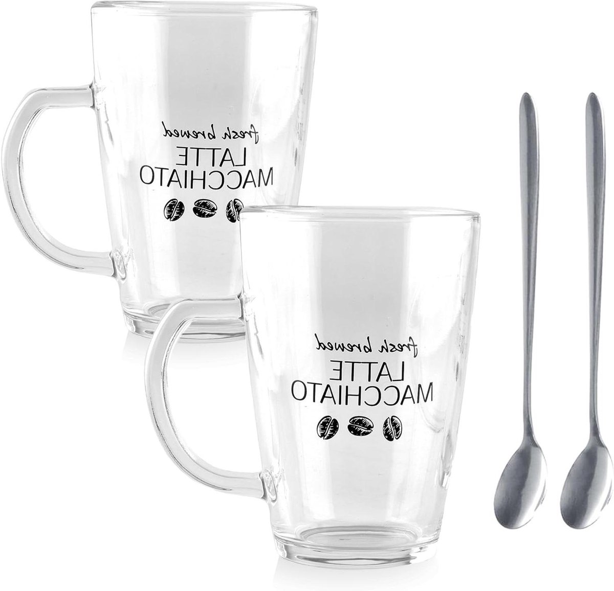 Latte Macchiato Glazen Set van 10 - Inclusief 10 Longdrinklepels - 300ml - Magnetronbestendig - Niet Geschikt voor Vaatwasser - Ideaal voor Warme en Koude Dranken