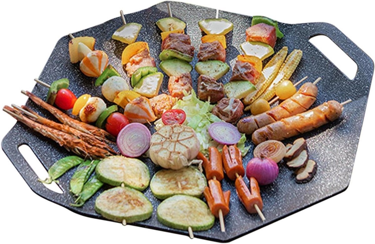 Grillplaat - Keuken Grill - Gezond Grillen - Olieafvoer Ontwerp - 40 cm - Zwart