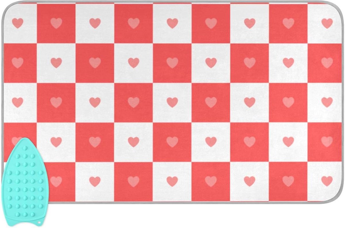Strijkplank - Strijkmat - Reizen en thuis - Met siliconen houder - 120x70 cm - Rood Hart