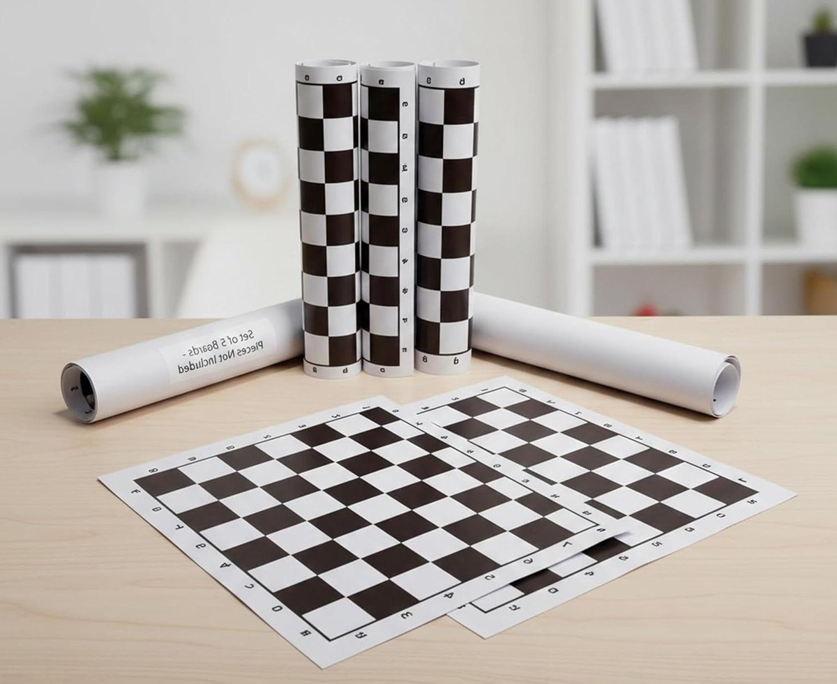 Schaakbord Vinyl - Toernooi Bord - Strategie Spel - Opvouwbaar en Wasbaar - 5 stuks 46x46 cm - Zwart