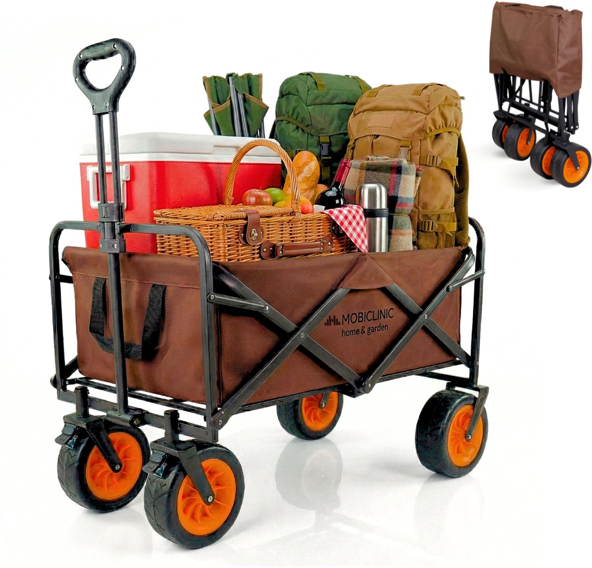 Mobiclinic Duna Pro Plus - Bolderkar Opvouwbaar Luchtbanden - Opvouwbaar - Strandtuintransportwagen - XL inhoud (10O L) - 100x58x60cm - Tot 100 kg draagvermogen - Brede 360º Wielen - Rood