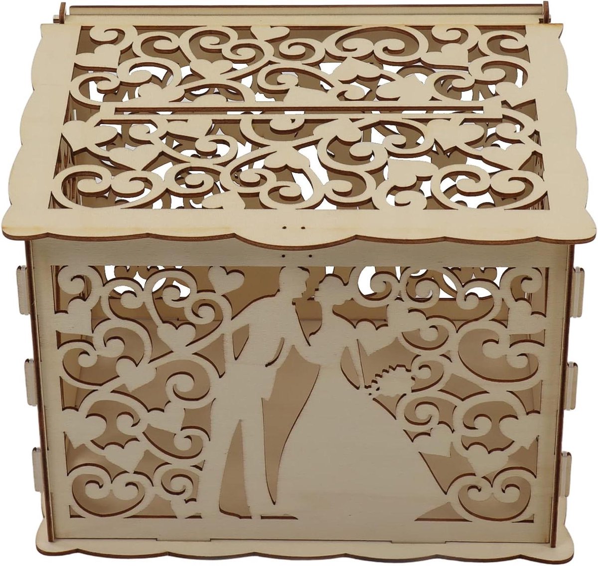 Houten Doos Set - Cadeaukaarthouder Geldhouder - Feestelijke Decoratie - Met Slot en Sleutel - 27x24x3 cm - Natuurlijk Hout
