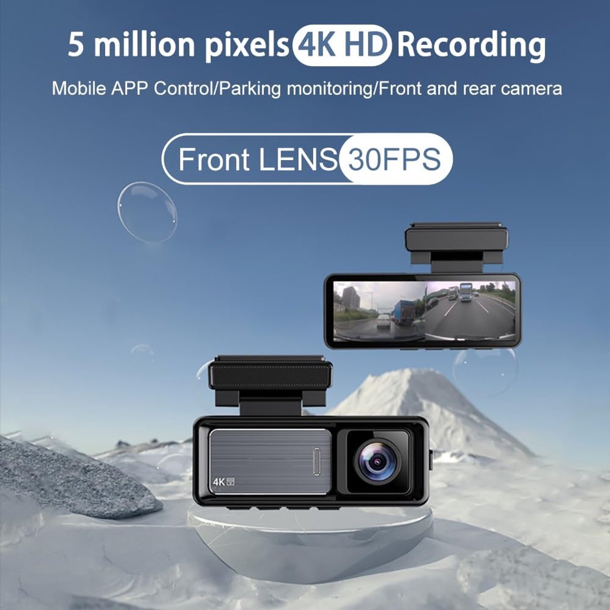 Dubbele Dashcam - Auto Camera - Veilig Rijden - App Bediening Wifi - 4K Voor 1080P Achter - Zwart – foto 3