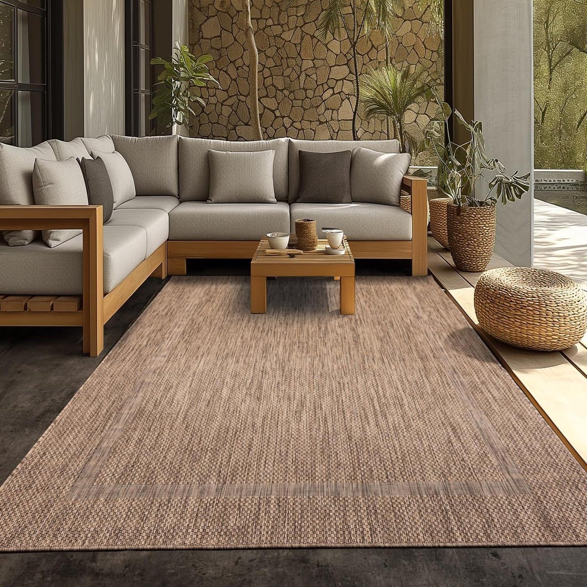 Buiten Tapijt - Vloerkleed Tuin - Buiten Leven - Weerbestendig Materiaal - 60 x 100 cm - Bruin
