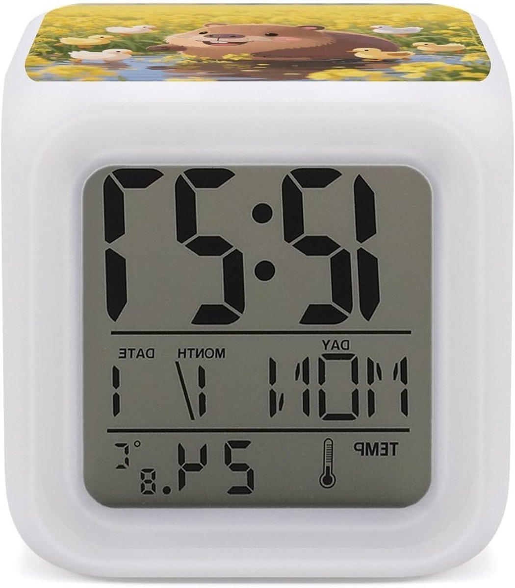 Digitale Wekker - Nachtlamp Klok - Ruimte Decoratie - 7 Kleuren Licht - 8 cm Kubus - Wit