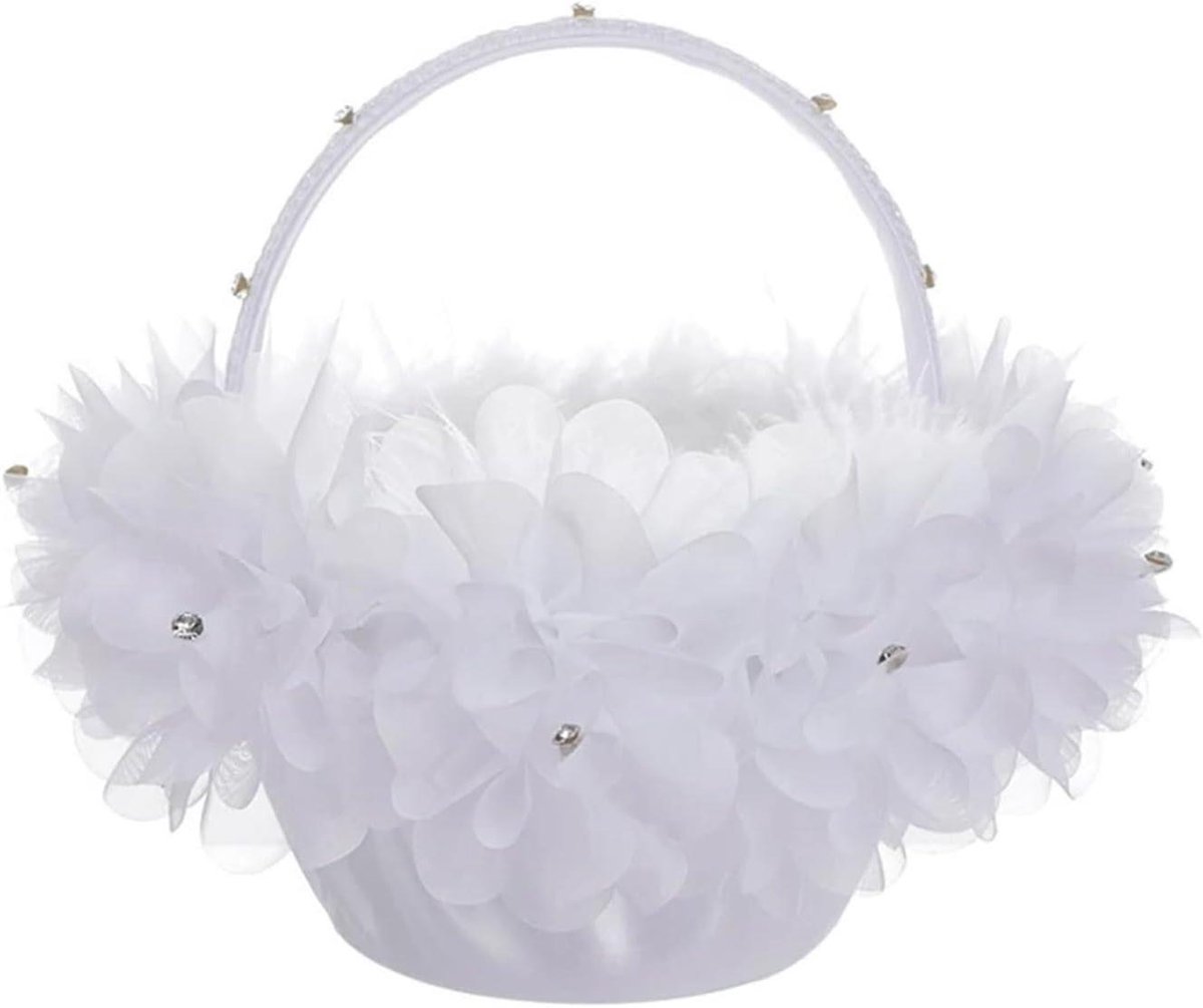 Bloemenmandje Bruiloft - Decoratie Mandje - Feestelijke Ceremonie - Elegant Kant Design - 20x25cm - Wit