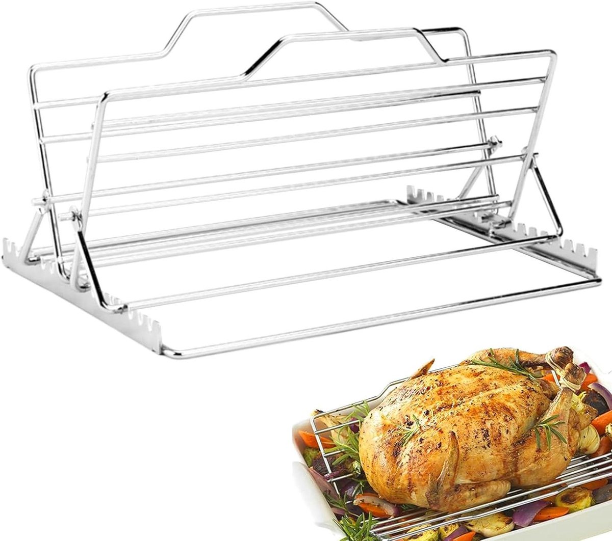 Grillrek BBQ rek Gerechten grillen Ruimtebesparend ontwerp 26.5 x 26.4 x 12.4 cm Zilver