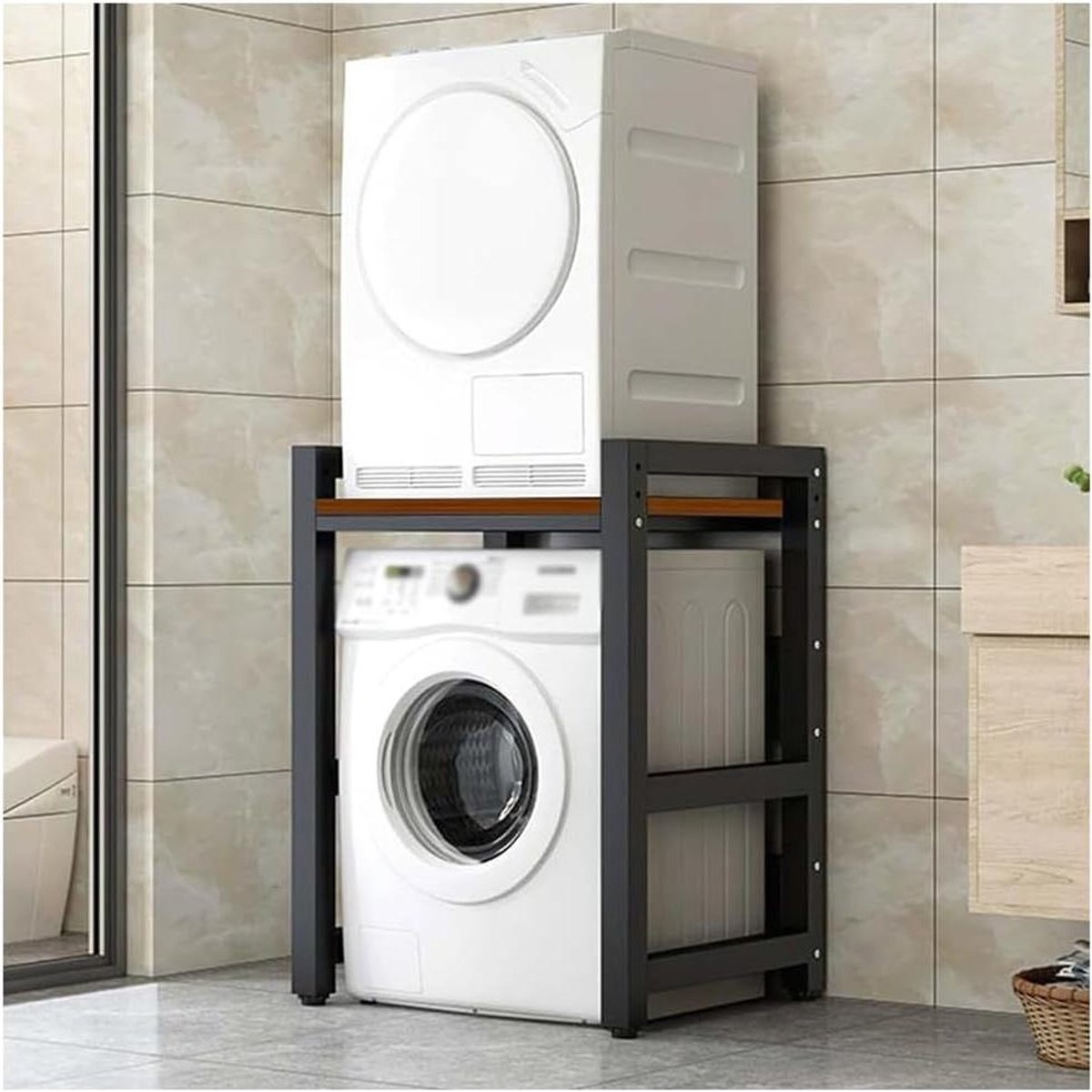 Wasmachine Stapelkit - Apparaatrek - Ruimte Besparen - Verstelbare Hoogte - 75 cm - Zwart