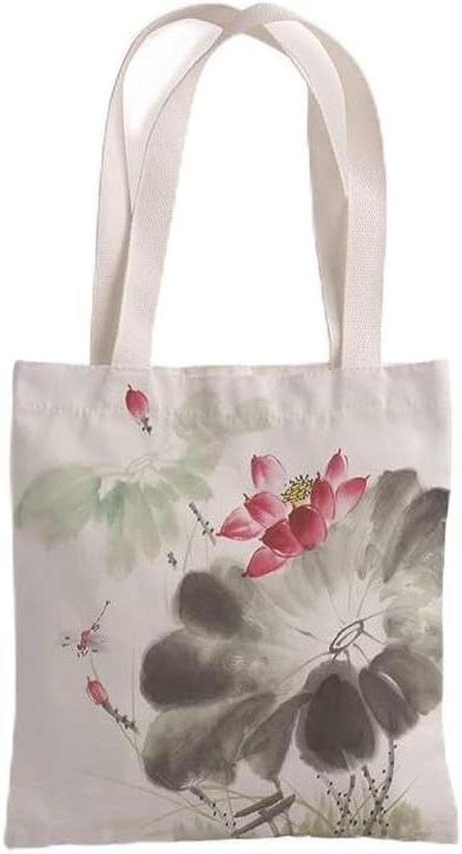 Stoffen tas - Draagtas katoen - Boodschappen doen - Grote capaciteit - 30 x 40 cm - Grijs rood