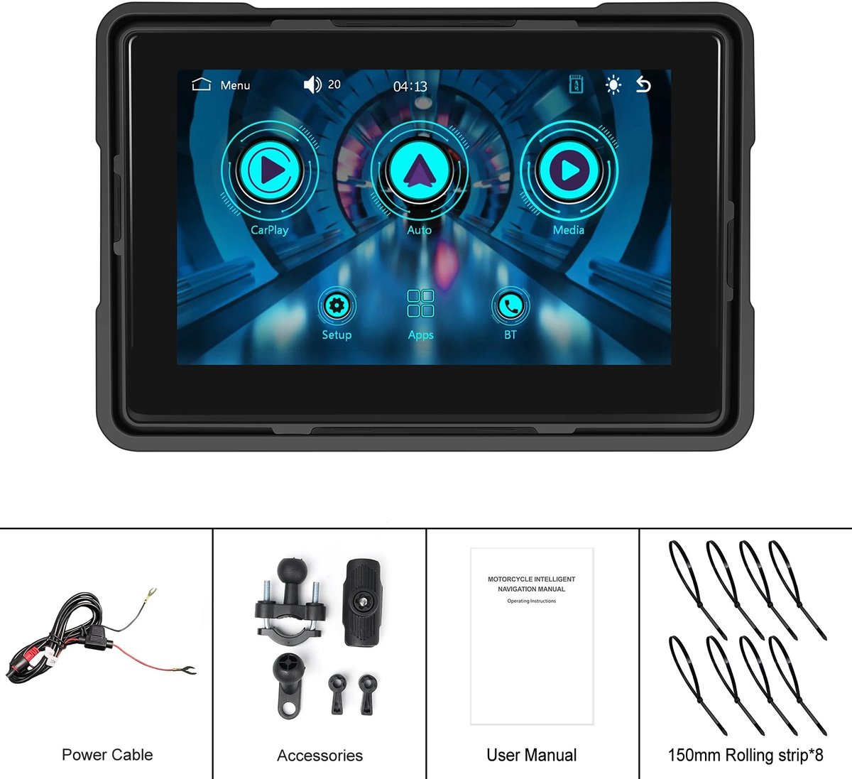 Velmio Motor CarPlay - Draadloos - GPS Navigatie - IP68 - Waterdicht - 5 Inch - Airplay Scherm - Universele Montage