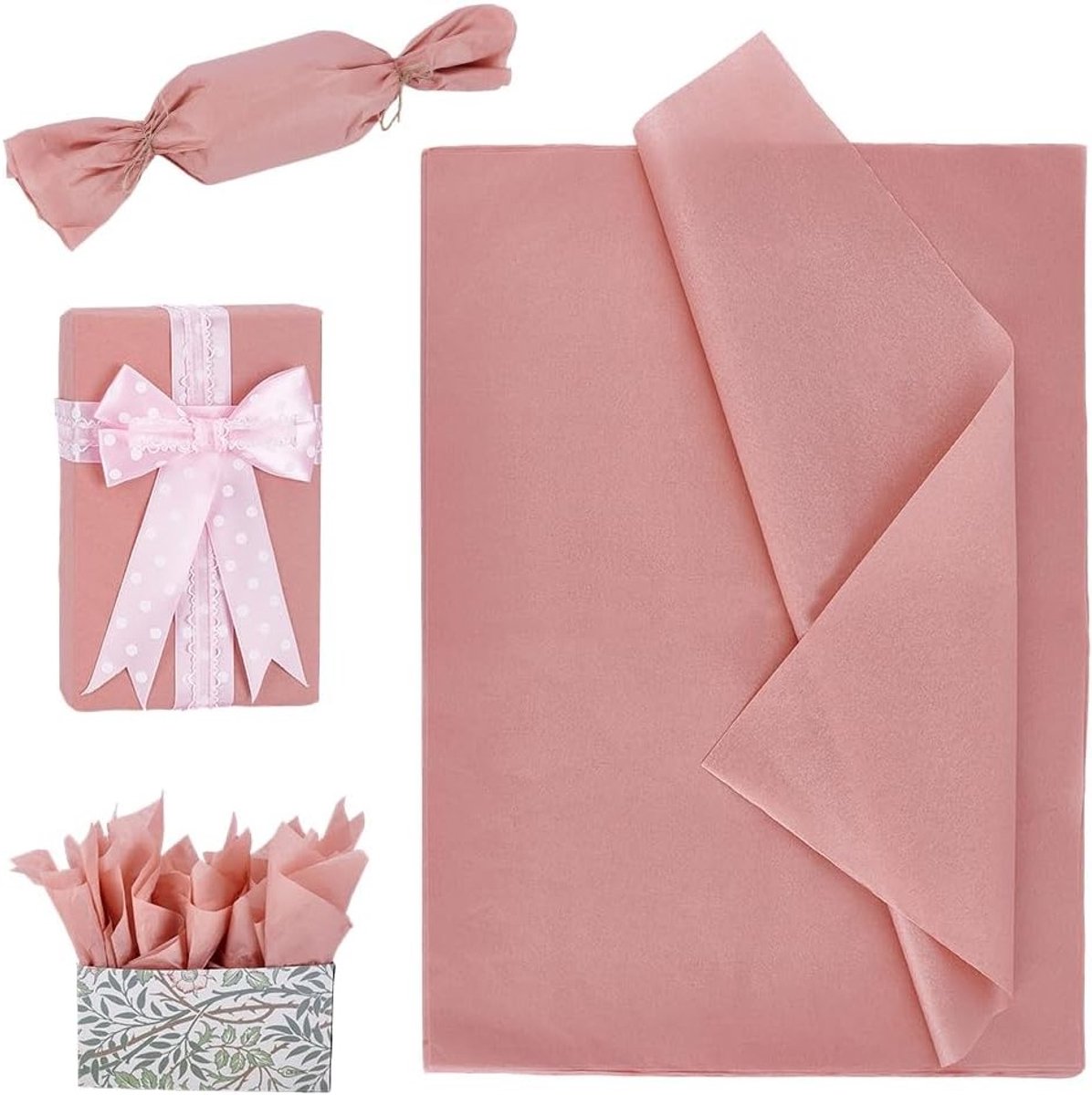 150 vellen zijdepapier in roze voor geschenken, decoratieve verpakking, handwerk en feestdecoratie, 50 x 35 cm