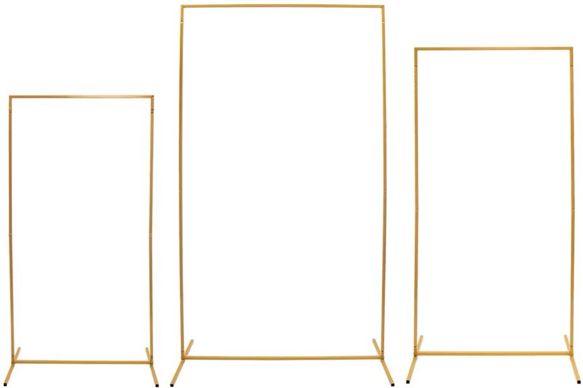 Venzor - Set van 3 Metalen Rechthoekige Ballonbogen – Gouden Backdrop Frames – 2.2m / 1.9m / 1.6m – Stalen Achtergrondstandaards voor Bruiloft & Feestdecoratie