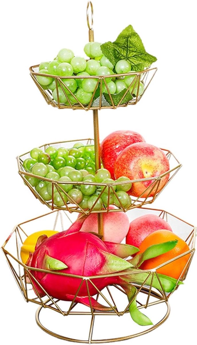 Fruitmand - Keuken Organizer - Keuken Opbergen - Afneembaar Groenterek - 47 x 30 cm - Goud