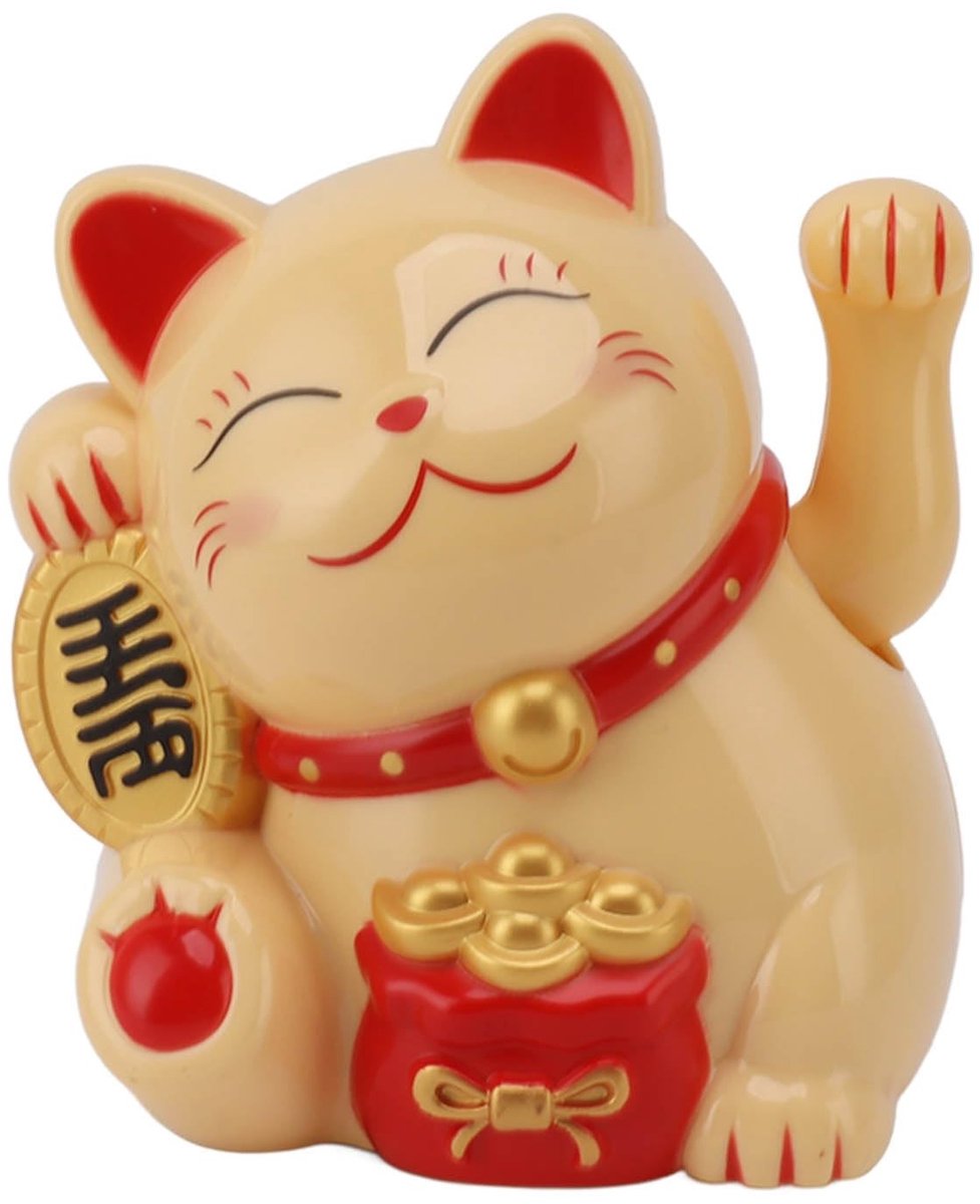 Dailygoods - Dailygoody - Maneki Neko - Geluksbrenger - Zwaaiende kat - Geel - Decoratief figuur - Voor bureau en huis - Schattige gelukskat
