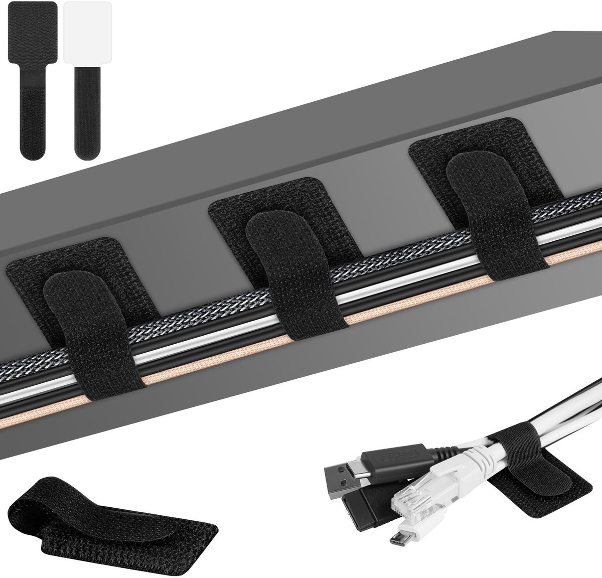 Dailygoods - Dailygoody - Kabelbinders - Zelfklevende kabelclips - Verstelbaar en sterk - Zwart - Kabelorganizer - Voor tv en pc - 36 stuks 3x9 cm
