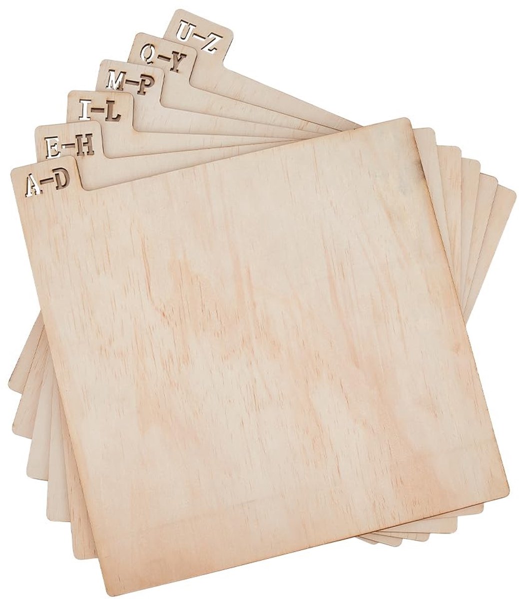 Dailygoods - Dailygoody - Houten A-Z Record Divider - Record Sorteren - Minimalistisch Ontwerp - 6 Stuks - Opslag en Organisatie Tool - Geschikt voor CD en Ti