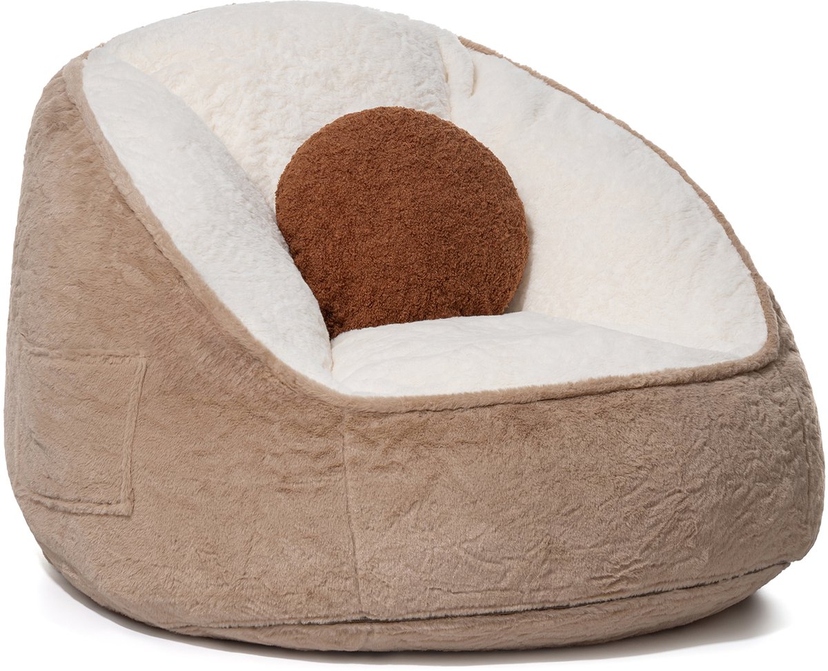 HOMMPA Zitzak Stoel van Kunstbont – Bean Bag Fauteuil als Cadeau – Comfortabele Bodemstoel voor Woonkamer & Slaapkamer – Kokosbruin – 75x60x60 cm
