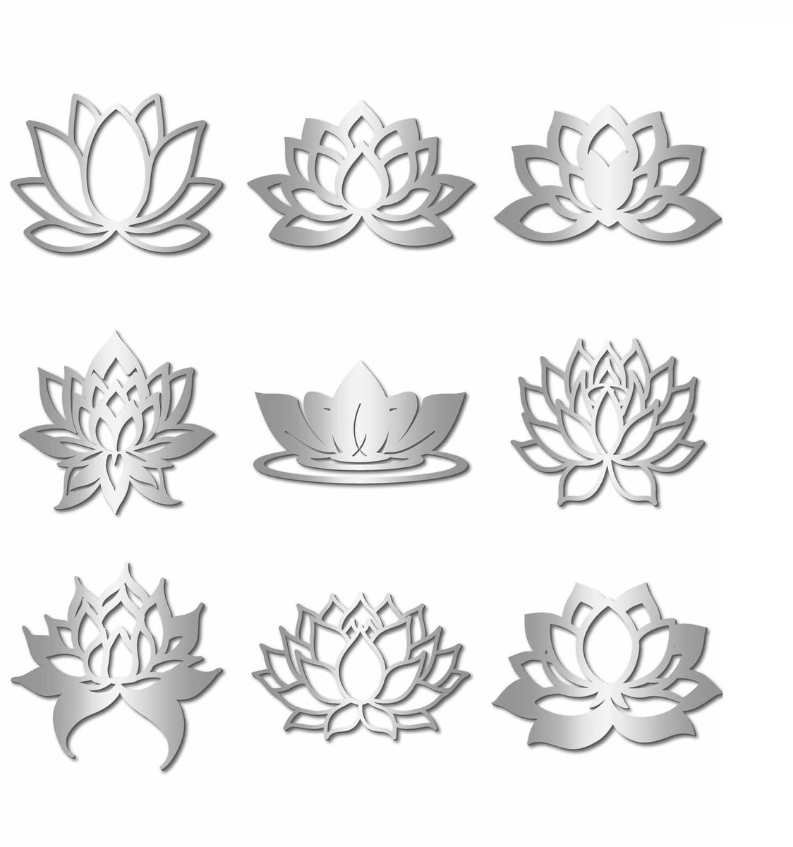 Dailygoods - 9 Stuks Lotus Zilveren Metaal Stickers met Pincet