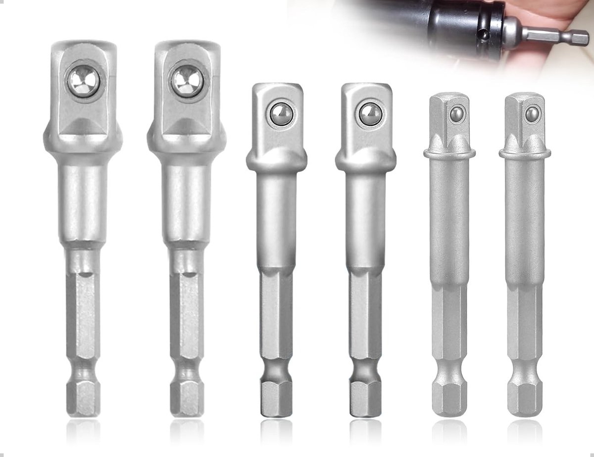 Dailygoods - Cosensi - Dailygoody - Socket Adaptor - Adapter Set - Voor Reparatiewerkplaatsen - 6 Stuks - Voor Boormachines en Accuschroefmachines - Diverse Maten