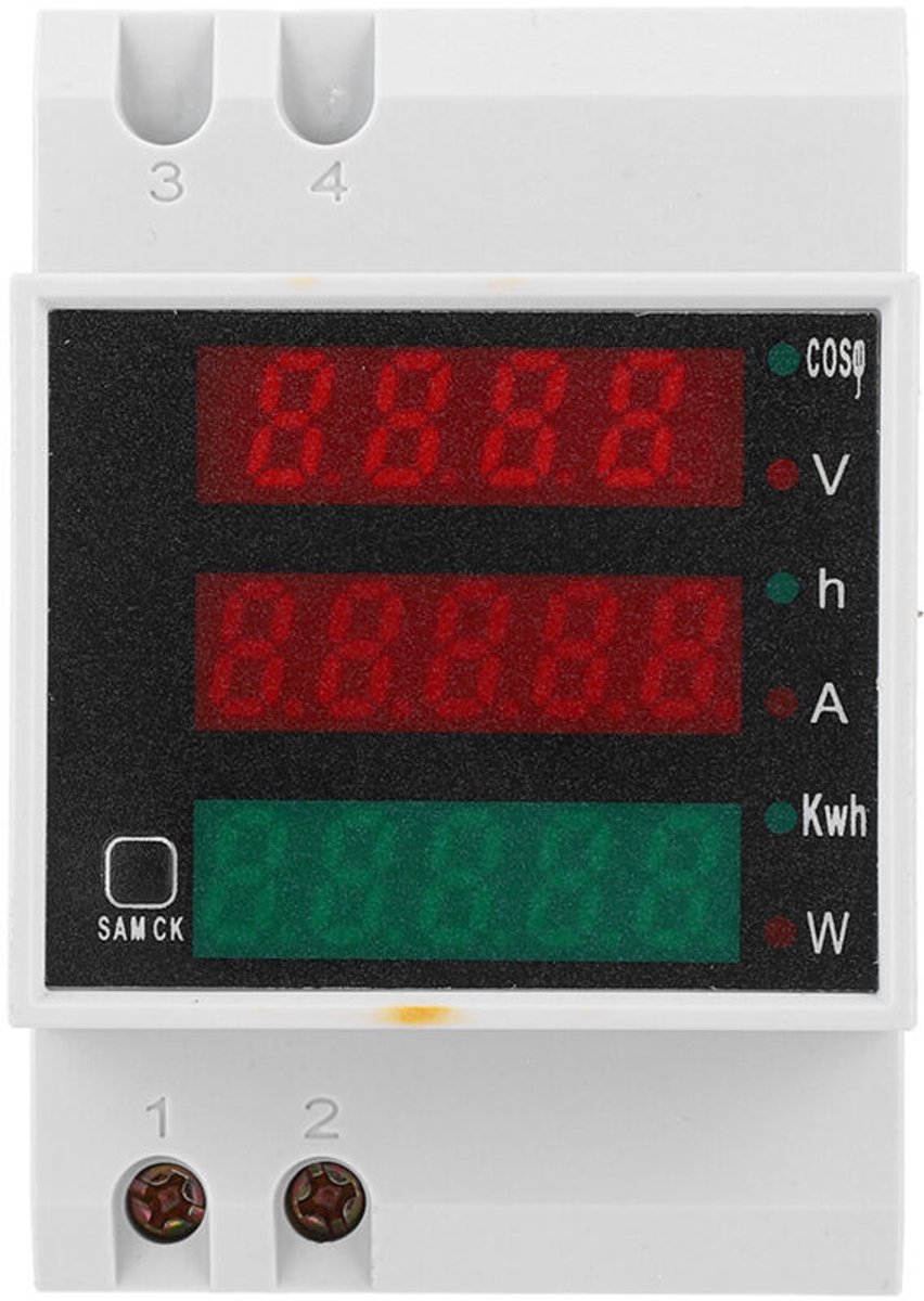 Multifunctionele elektriciteitsmeter, digitaal display, stroom, spanning, arbeidsfactor, wisselstroom 200-450V