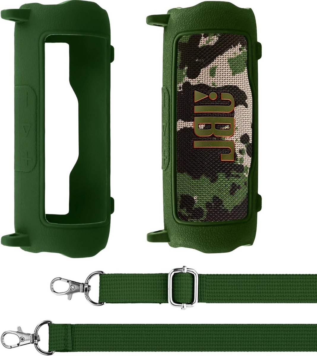 Draagbare silicone hoes voor JBL Flip 7 Bluetooth speaker, schouderband, bescherming en stijl (Army Green)