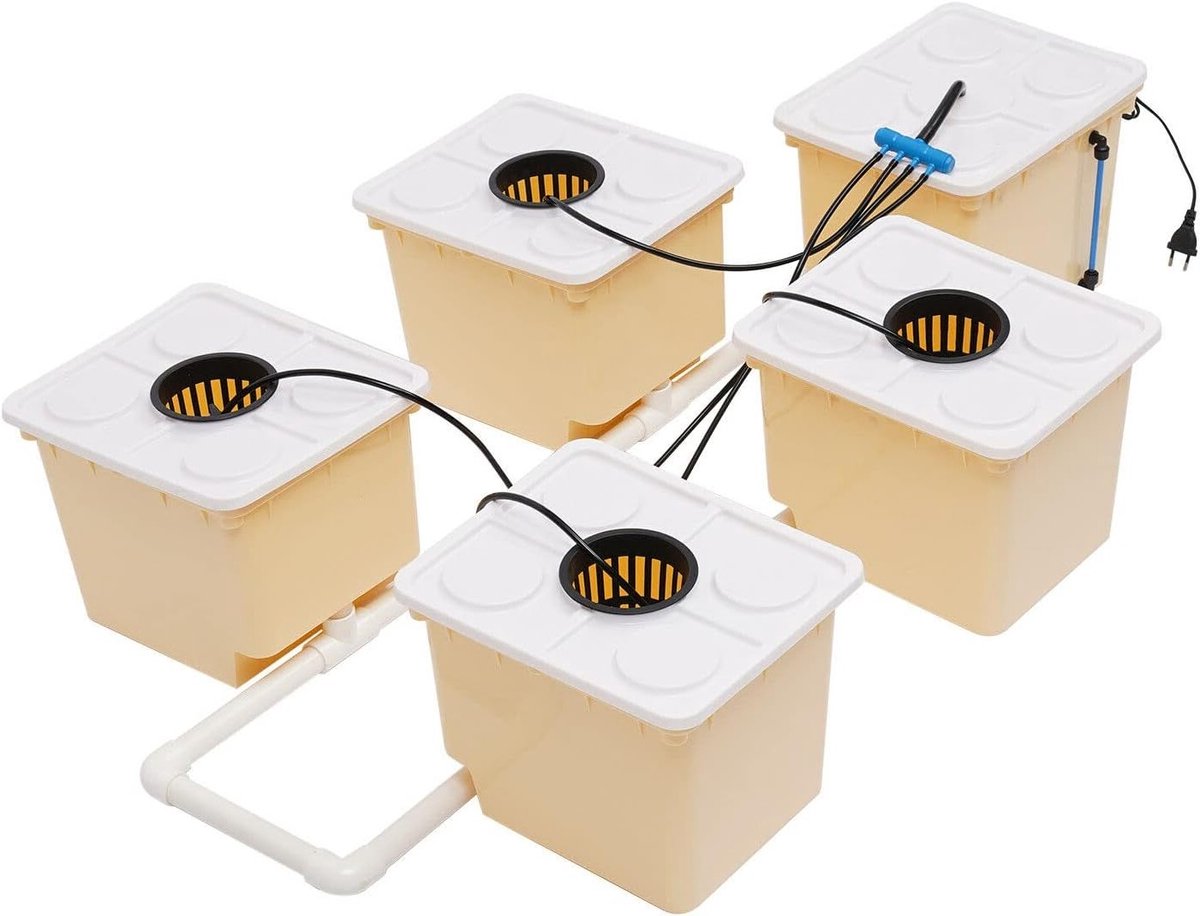 Complete Hydroponics Kweekset voor Binnen met 5 Gaten, Drip Systeem en Groeiende Emmers voor Planten