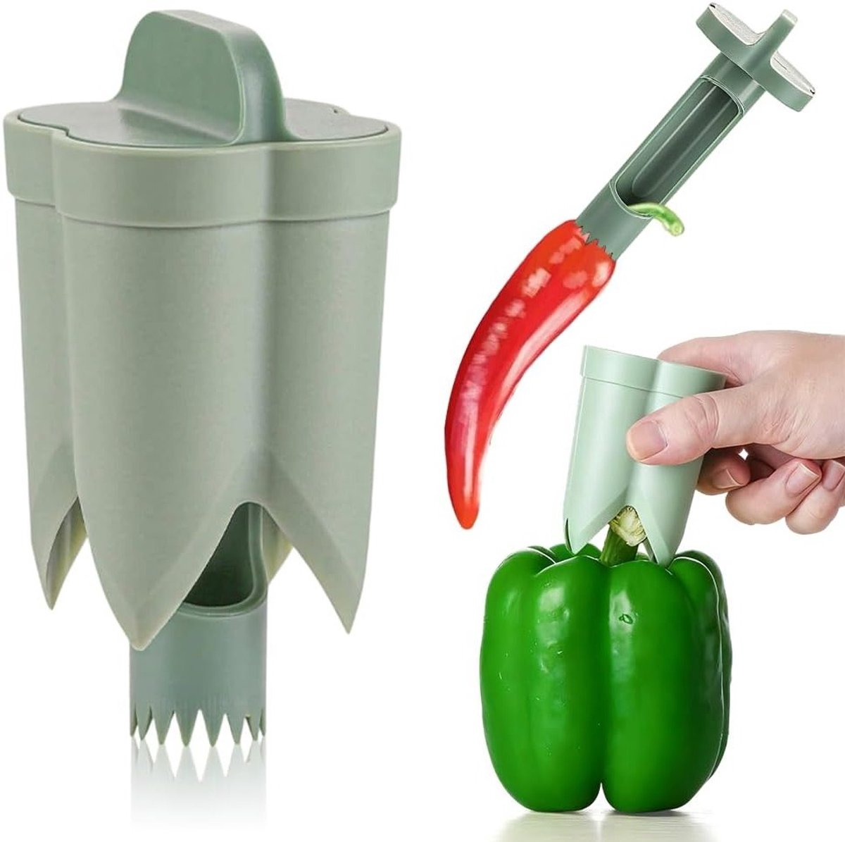 2-in-1 Peperzaad Verwijderaar en Snijder, Ideaal voor Jalapeño, Chili en Groenten, Perfect voor Keuken en Kamperen