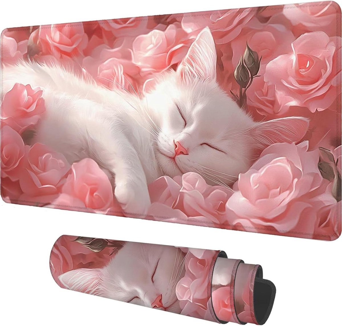 DD676 Bureau-onderlegger voor katten, XXL, 1000 x 500 mm, antislip en waterdicht, voor gamers, pc, kantoor (bloem)