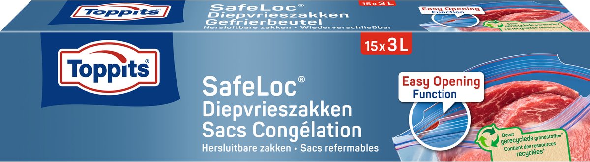 Toppits Safeloc Zip-Diepvrieszakken - 3 liter - 15 stuks