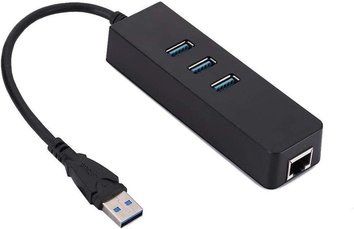 Ethernet Converter - Netwerk Adapter - Internet Verbinding - 3 Poorts Hub - Gigabit Snelheid - Zwart