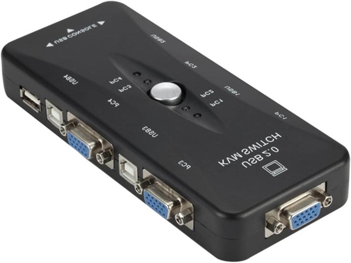 KVM-schakelaar - Computer Switcher - Apparaten Delen - Eenvoudige Installatie - 4 Poort - Zwart