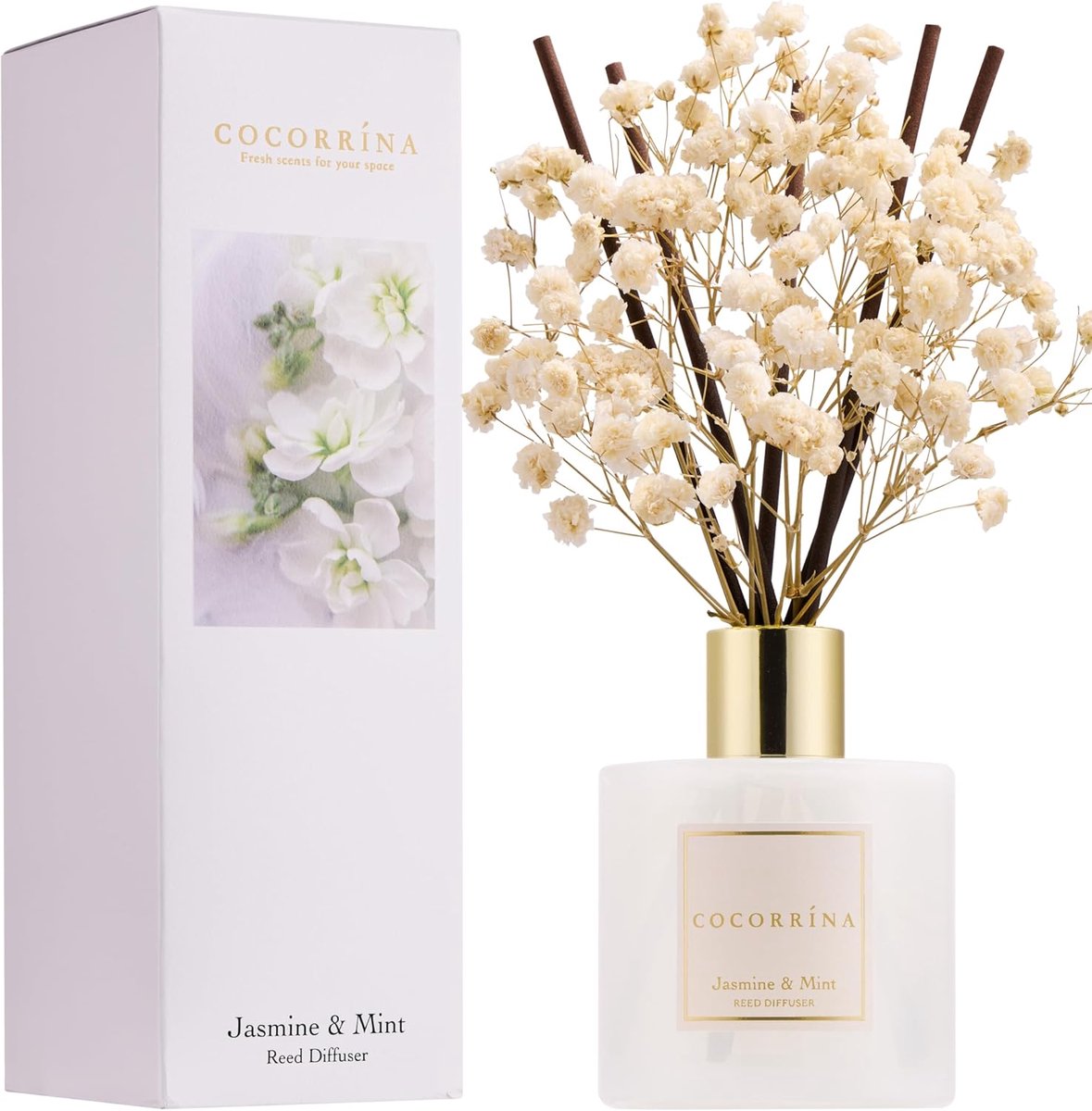 Cocorrina Jasmijn & Mint Geurstokjes - 200ml - 8 Geurstokjes - 90 Dagen Langdurige Geurverspreiding - Geschikt voor iedere ruimte