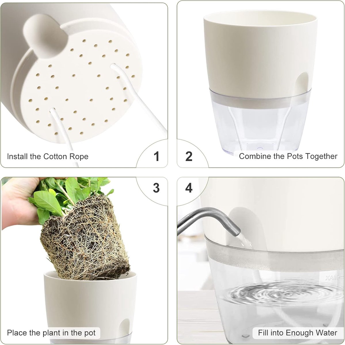 Zelfwaterende Kruidenpotjes Set van 3 – Kruidenpot met Waterreservoir – bloempot - Bloempot voor Keuken, Vensterbank en Balkon – Moderne Zelfbewaterende Plantenpot voor Binnen — cadeau in Kookcadeaus - foto 6