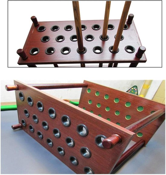 Keu Houten Houder - Biljartrek - Biljartkamer Opslag - Beschermende Groeven - 62x31x64cm - Bruin — afbeelding 3
