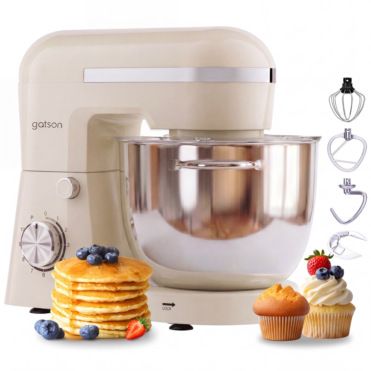 Gatson 1500W Keukenmachine - 10 Snelheden - 5L Mengkom - Dubbele Handvat - Keukenrobot - Keukenmixer - Foodprocessor