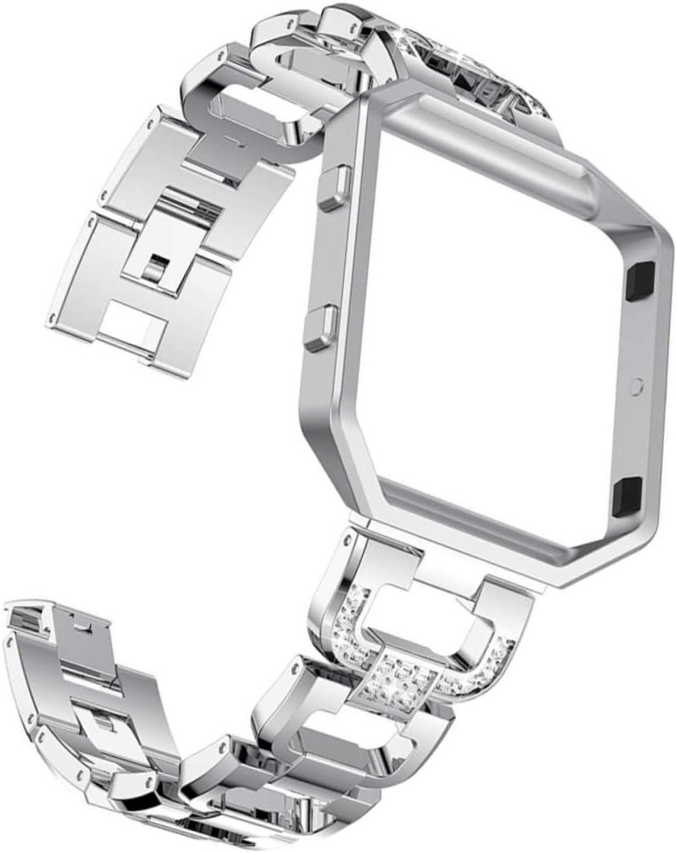 Horlogeband met frame - Accessoires polshorloge - Horloge personaliseren - Strass decoratie - 22.5 x 2.3 cm - Zwart