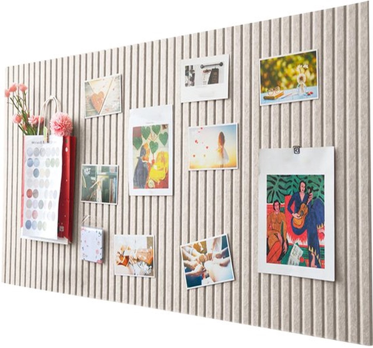 Groot formaat vilten prikbord - Verticaal gestreept zelfklevend mededelingenbord voor kantoor en woning - 60x120 cm modern decoratief achtergrondpaneel van vilt - Fotowand, displaybord en wanddecoratie - Eenvoudig aan te brengen