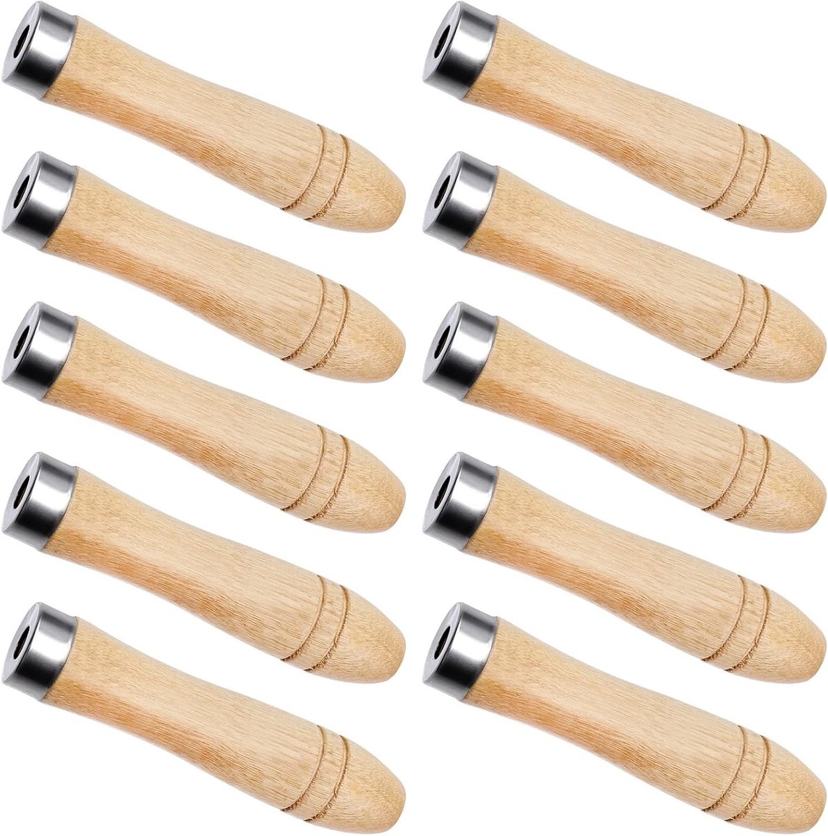 Set van 10 Houten Handgrepen met Metalen Veiligheidsring - 11 cm Lengte, 6 mm Gat - Vervangingen voor Snijgereedschap, Houtbewerking en Timmerwerk Toolonderhoud
