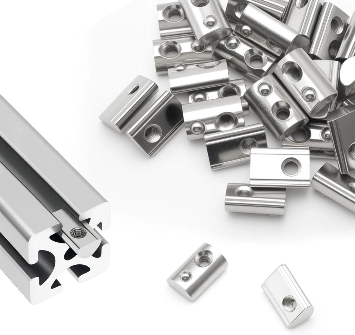Set van 50 T-Nuten met Veer M6, Aluminium Profielmoeren van Koolstofstaal, Geschikt voor CNC 3D Printers en Aluminium Profielen, Groefbreedte 10 mm