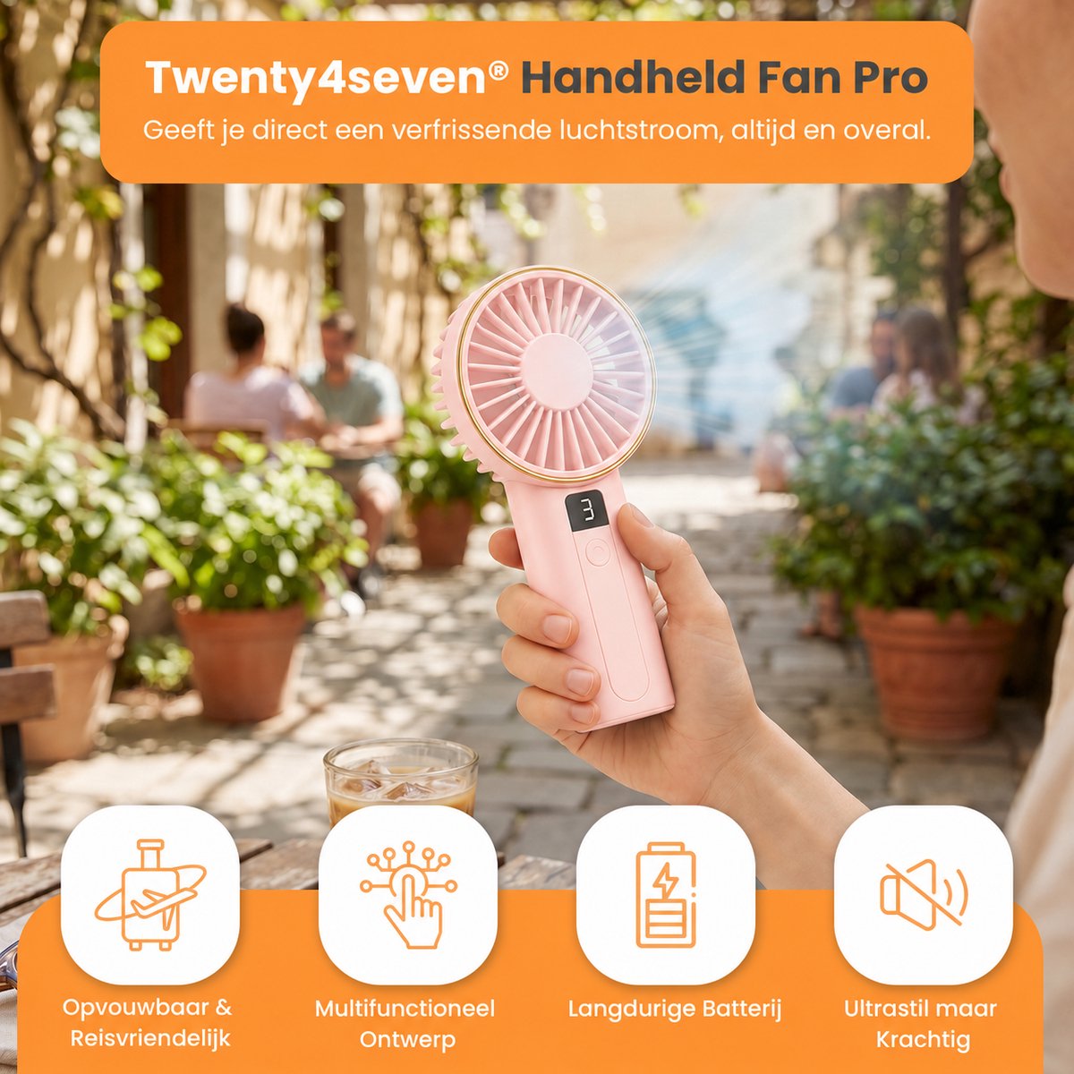 Twenty4seven® Handventilator Pro - Draagbare Ventilator Oplaadbaar - Hand Tafelventilator Draadloos - Mini Fan met 6 Standen — afbeelding 6