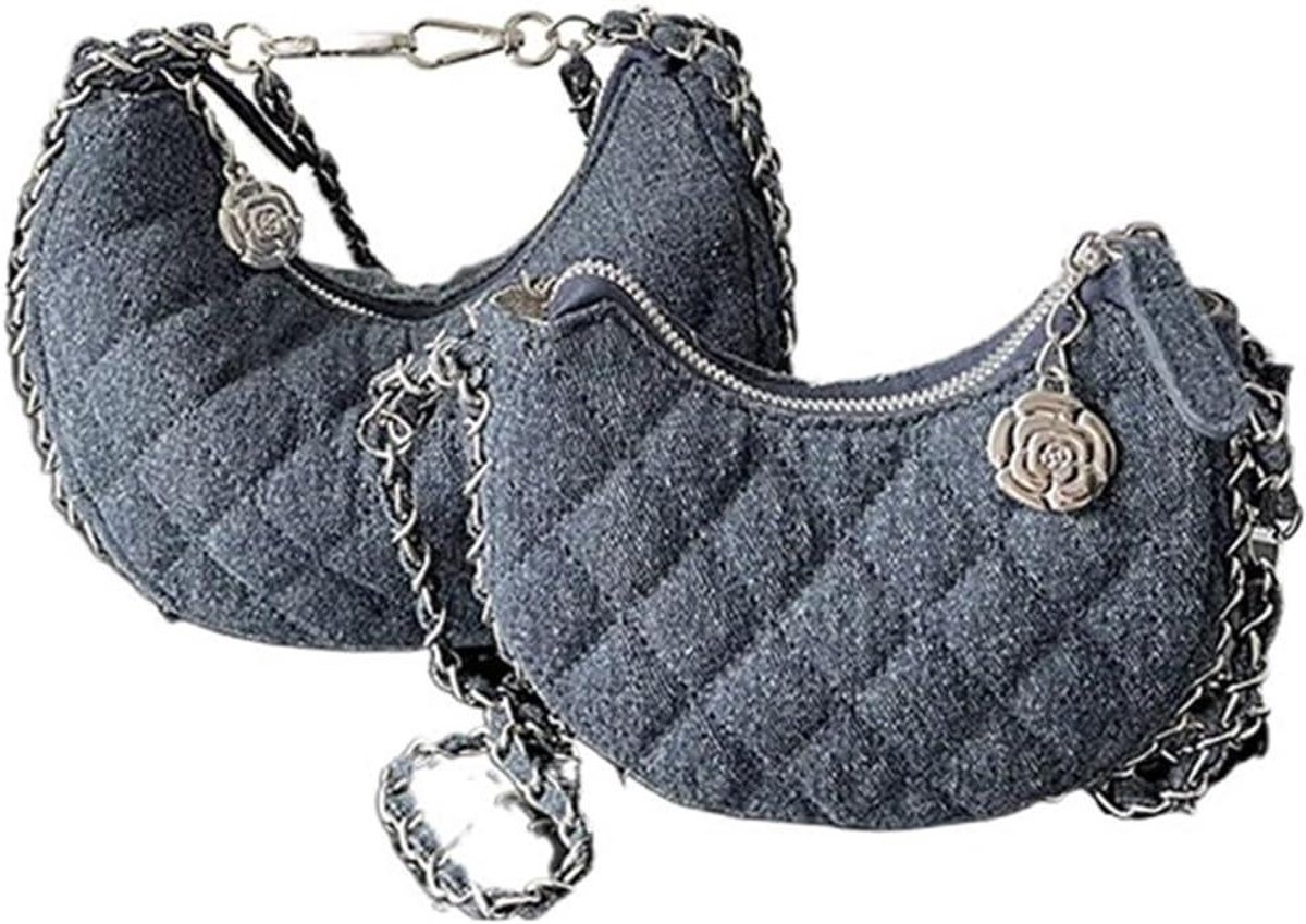 Dames Handtas - Schoudertas Canvas - Dagelijks Gebruik - Denim Materiaal - Maat L 22 cm - Blauw