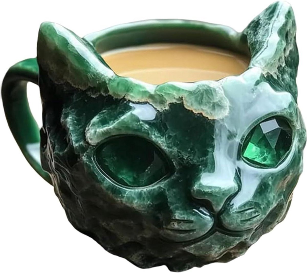 Handgemaakte Mok - Katten Theekop - Warme Dranken - Geode Kristal Design - 350 ml - Groen