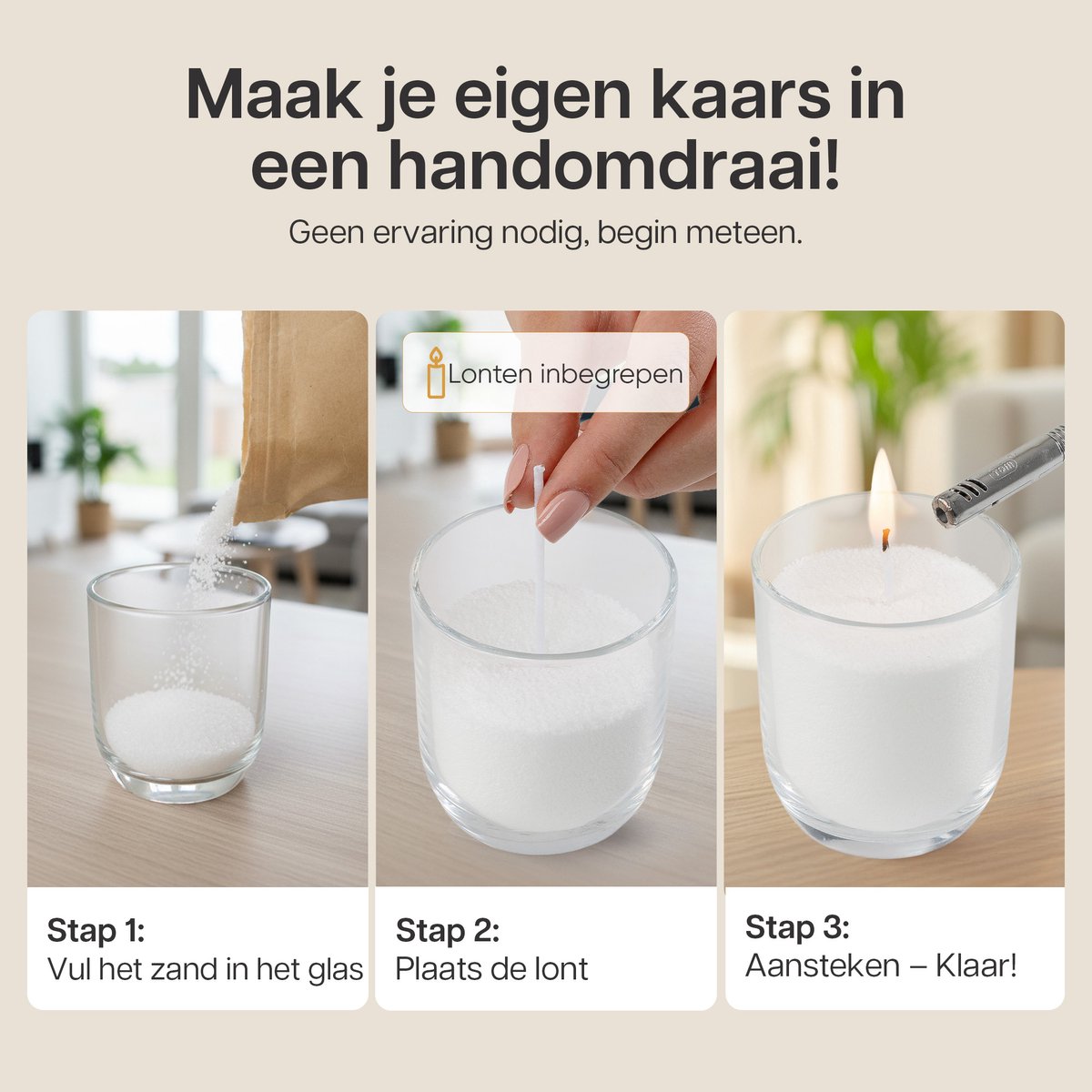 Comforder Kaarsenzand Set - 400g Geur Vanille - Kaarsen maken voor Volwassenen - Kaarszand Was & Kaarsenwas - Burning Sand Wax - Geurkaars Zand - Candle Making DIY Kit - 4 Lonten & 50 Branduren — afbeelding 8