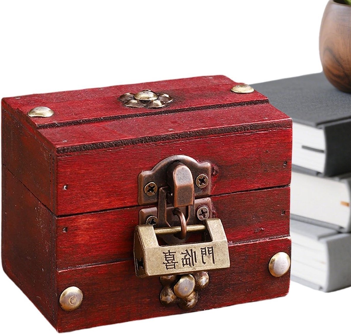 Houten Kist - Decoratieve Doos - Souvenirs Opbergen - Antiek Design - 9x6.5x6 cm - Bruin
