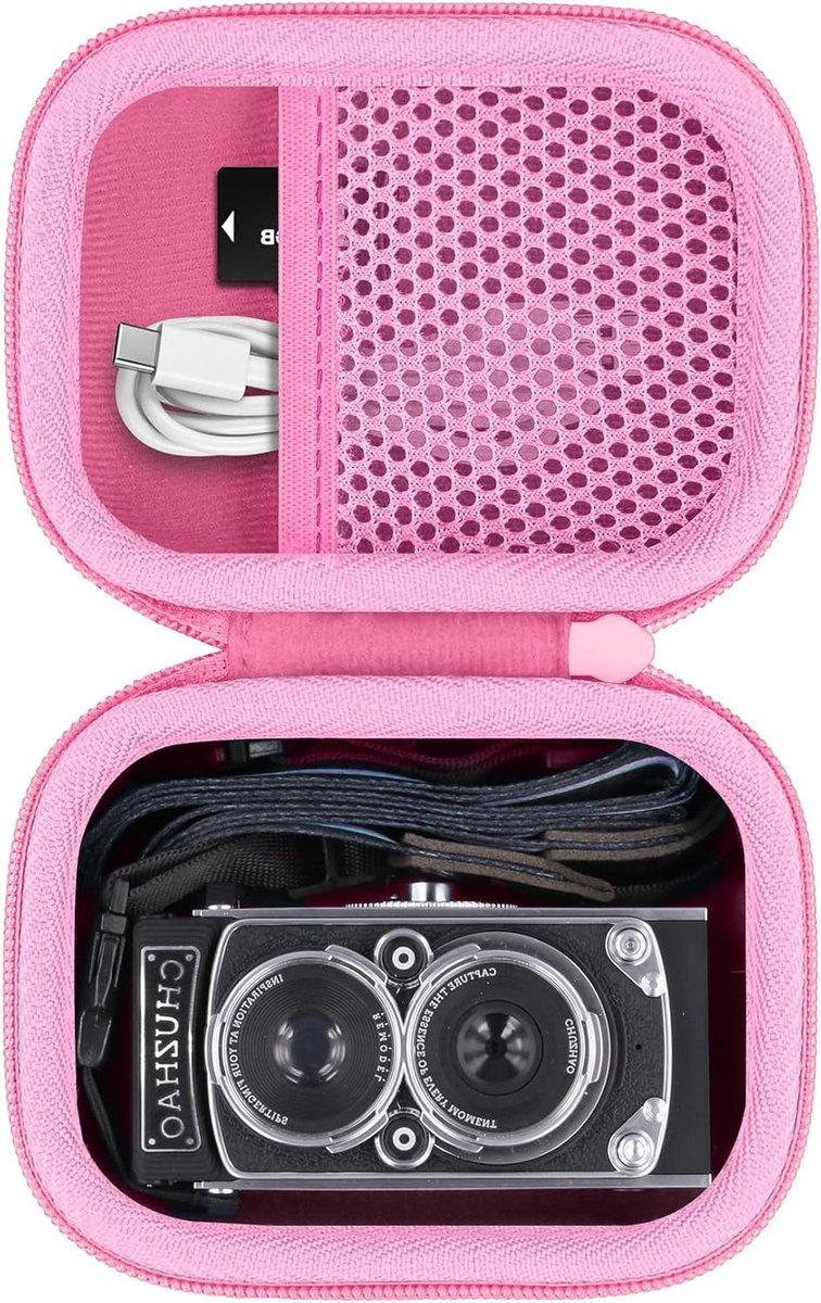 Retro Hard Travel Beschermtas voor Digitale Camera - Roze Tote Bag met Opbergruimte en Schokbestendigheid