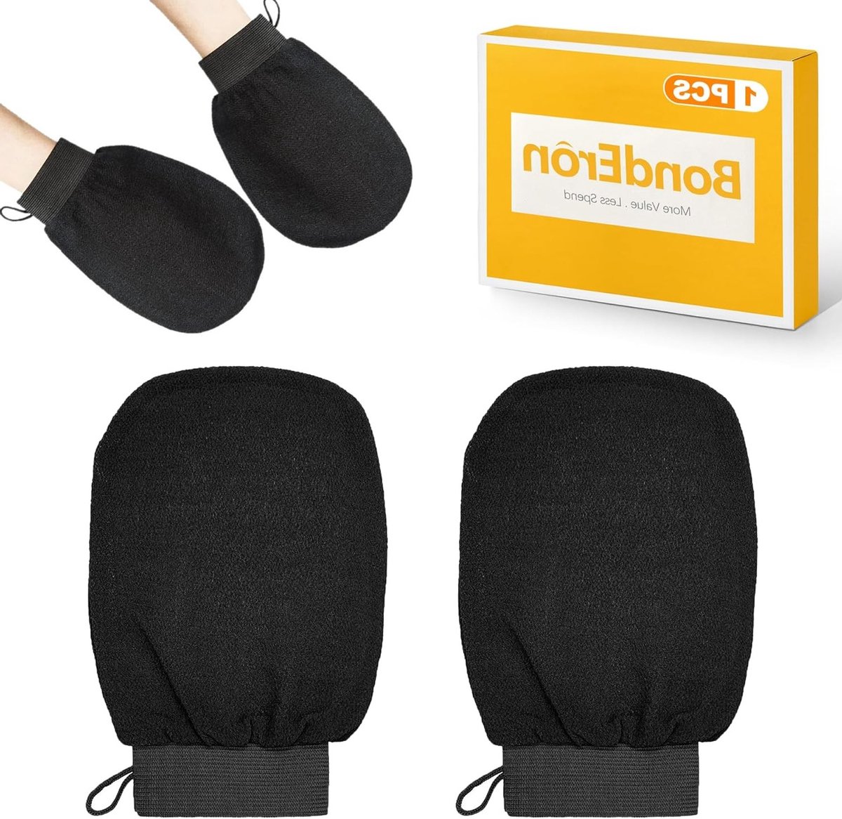 Set van 2 Exfoliërende Handschoenen voor Lichaam en Gezicht, Zachte Peeling Handschoenen voor Douche en Verzorging