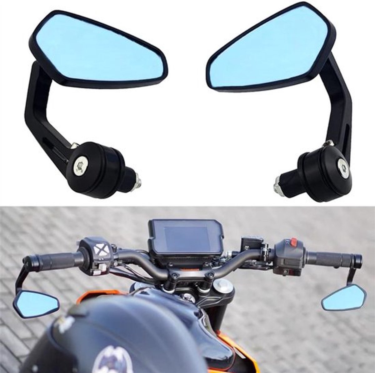 Set van 2 – Achteruitkijkspiegels – Motorspiegels – E-bikespiegels – Stuurspiegels – Universele scooterspiegels – Opvouwbare stuurspiegels – Scooterspiegels – Reflecterende spiegels – Draaibaar – Zwart