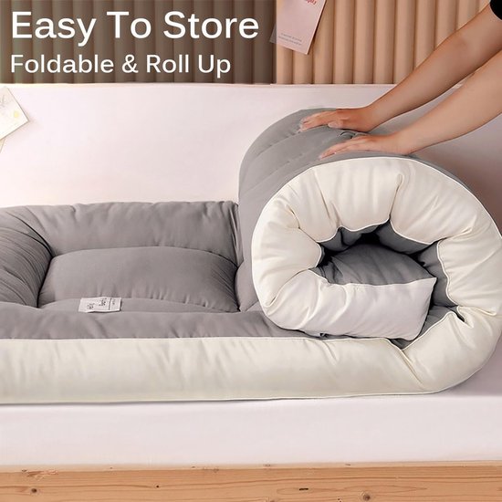 Vloermatras Futon - Slaapmat Opvouwbaar - Gastvrij Ontvangen - Drielaags Vulling - 100x200cm - Grijs — afbeelding 3