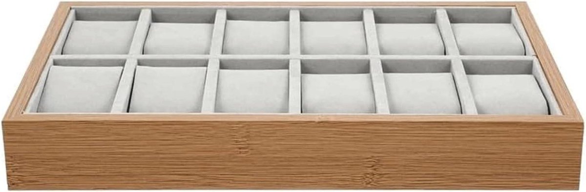 Juwelendoos - Horlogehouder - Sieraden Opbergen - 12 Vakken - 35 cm - Houtkleurig