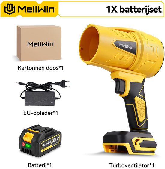 MELLWIN Accu Bladblazer - 270 m/s Borstelloze Turbo Blower - Krachtige Draadloze Jet Fan voor Auto Drogen, Sneeuw en Stof - Inclusief Accu en Oplader van MellWin — afbeelding 3